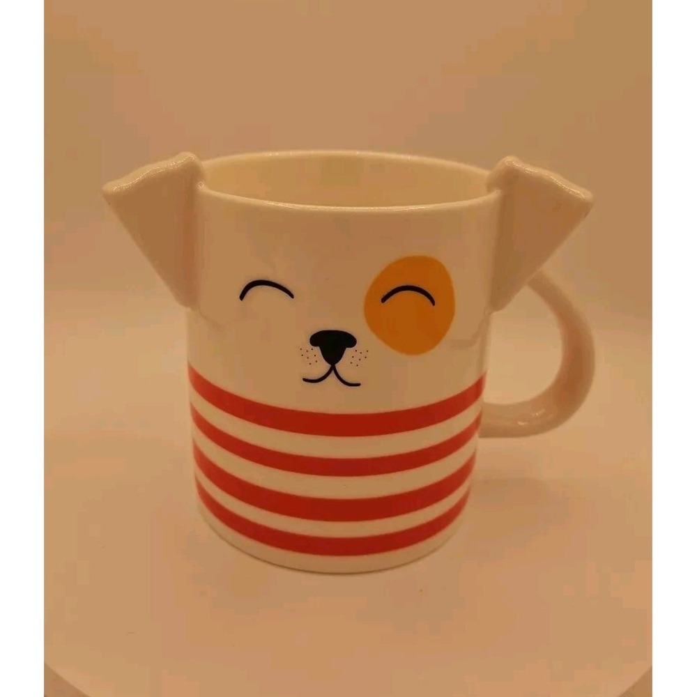 Parker Lane Figural Red Stripe Dog Coffee Cup Mug w/‎ Ears & Tail ~ 16 Oz ~